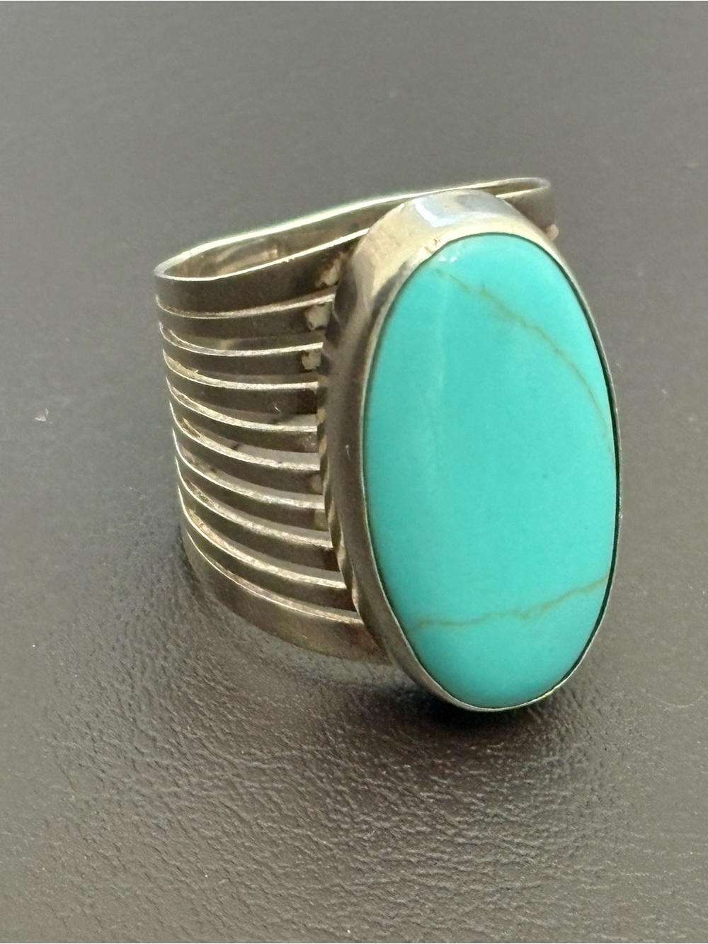 Sterling Silver Turquoise Oval Statement Ring - Bright Blue